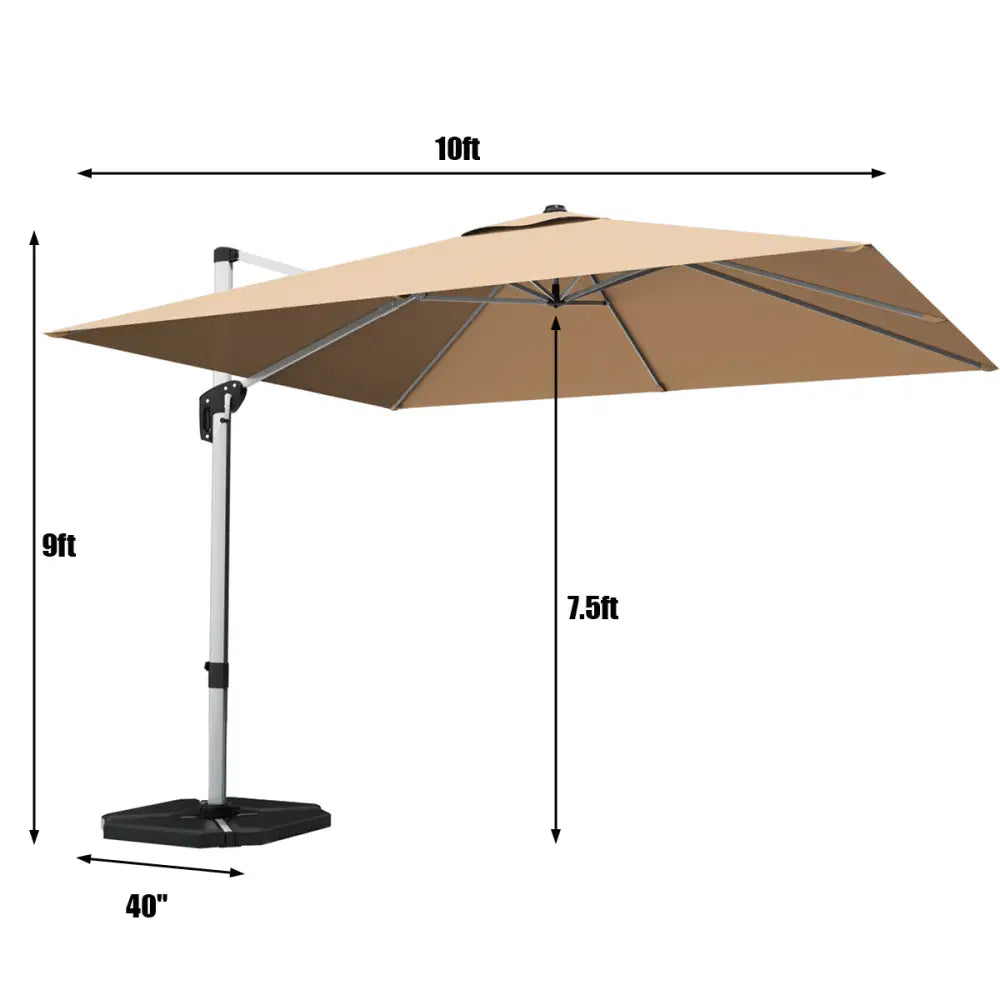 10 ft 360 Degree Tilt Aluminum Square Patio Offset Cantilever Umbrella without Weight Base-Beige - Beige - Outdoor