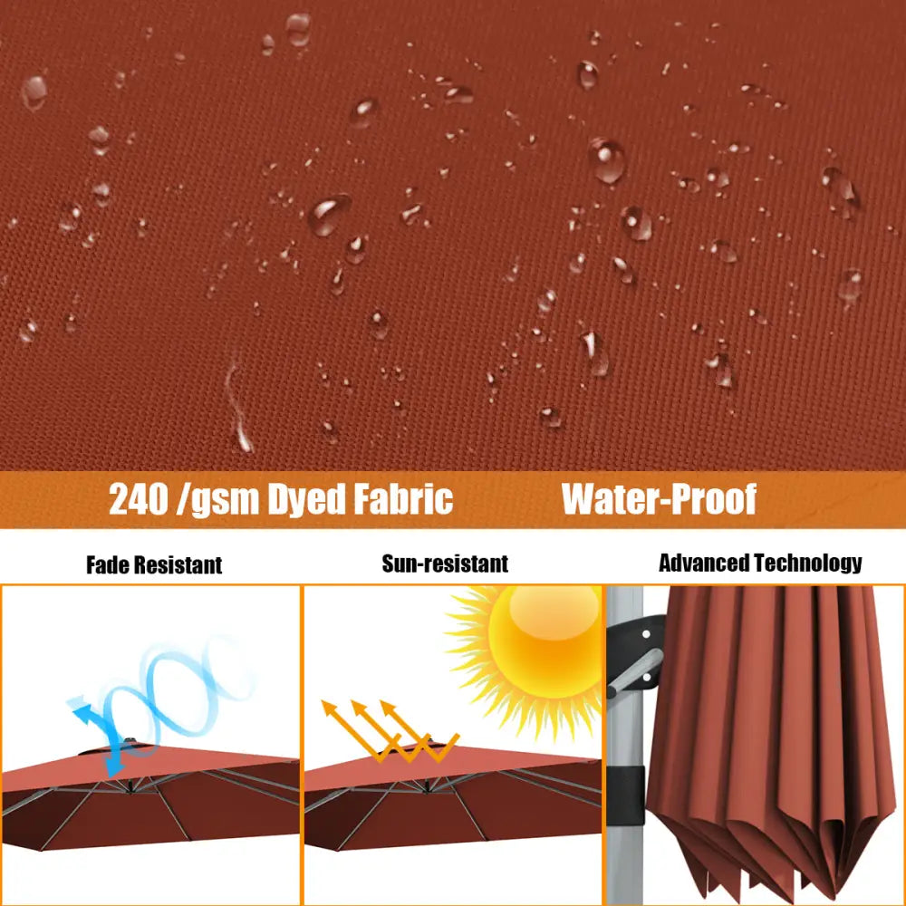 10 ft 360 Degree Tilt Aluminum Square Patio Offset Cantilever Umbrella without Weight Base-Brick red - Orange - Outdoor