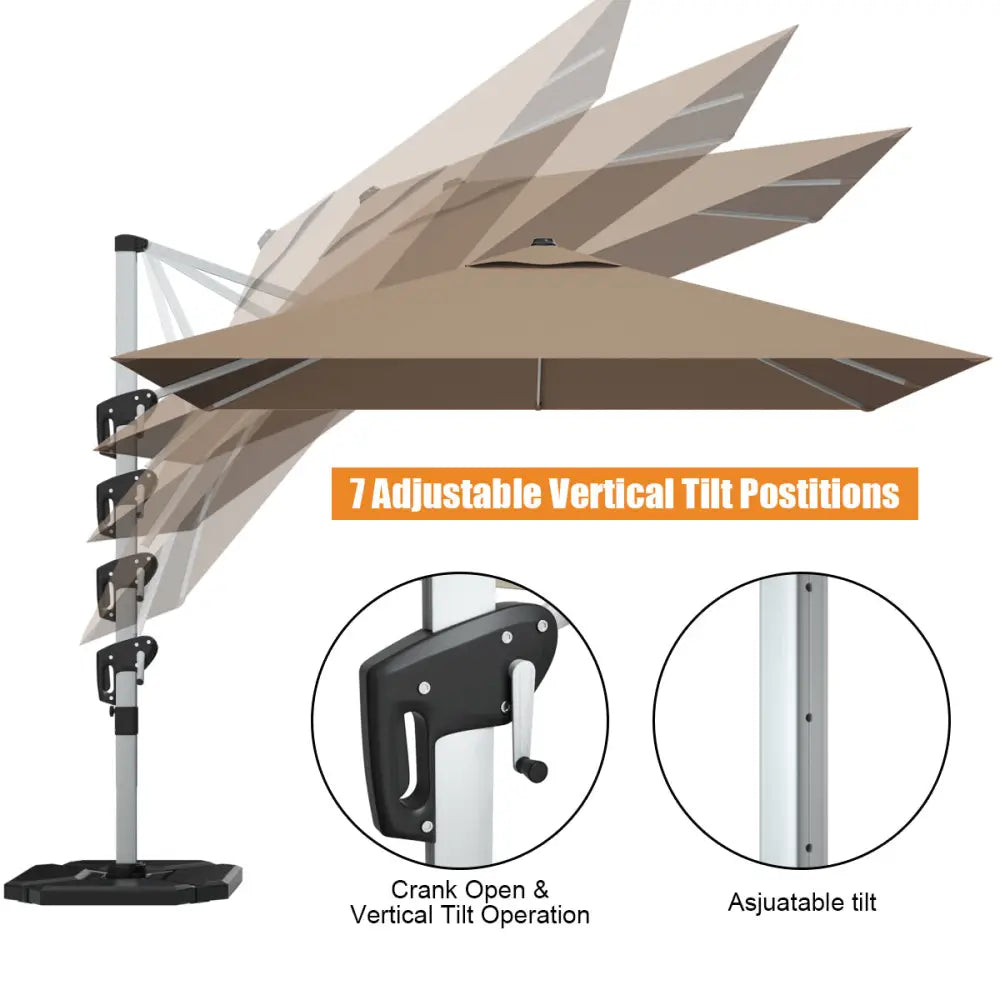 10 ft 360 Degree Tilt Aluminum Square Patio Offset Cantilever Umbrella without Weight Base-Tan - Tan - Outdoor Umbrellas