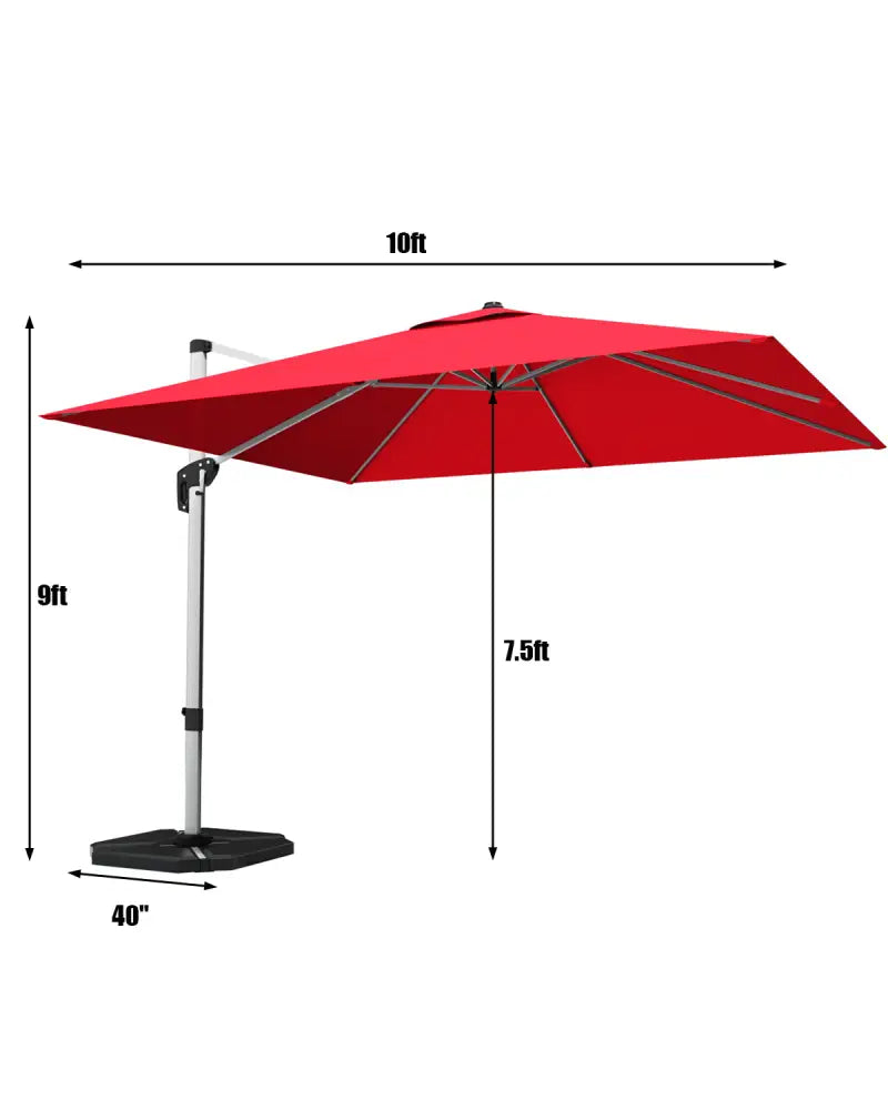 10 ft 360 Degree Tilt Aluminum Square Patio Offset Cantilever Umbrella without Weight Base-Burgundy - Burgundy