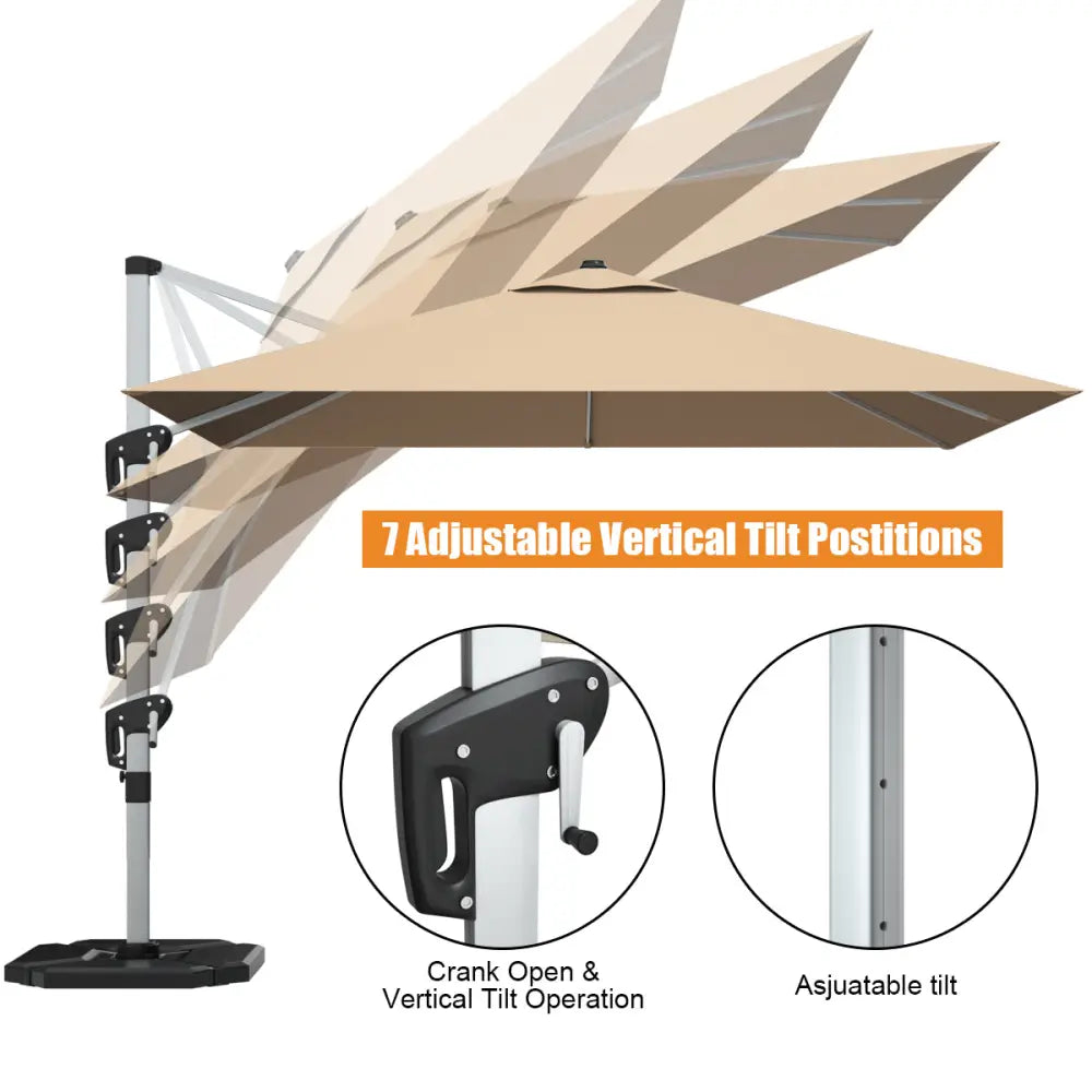 10 ft 360 Degree Tilt Aluminum Square Patio Offset Cantilever Umbrella without Weight Base-Beige - Beige - Outdoor