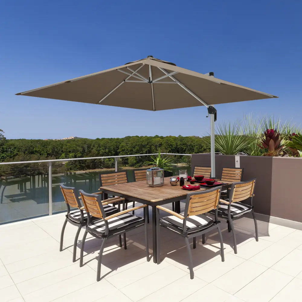 10 ft 360 Degree Tilt Aluminum Square Patio Offset Cantilever Umbrella without Weight Base-Tan - Tan - Outdoor Umbrellas