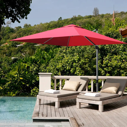 10 ft 360 Degree Tilt Aluminum Square Patio Offset Cantilever Umbrella without Weight Base-Burgundy - Burgundy