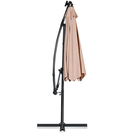 10 ft 360° Rotation Solar Powered LED Patio Offset Umbrella without Weight Base-Beige - Beige - Outdoor Umbrellas