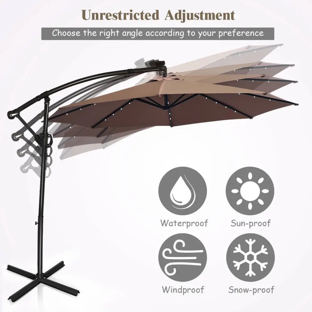 10 ft 360° Rotation Solar Powered LED Patio Offset Umbrella without Weight Base-Tan - Tan - Outdoor Umbrellas