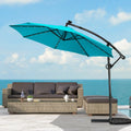 10 ft 360° Rotation Solar Powered LED Patio Offset Umbrella without Weight Base-Turquoise - Turquoise - Outdoor