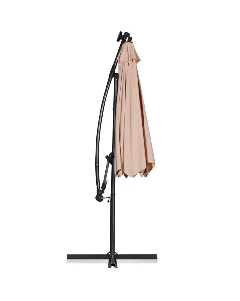 10 ft 360° Rotation Solar Powered LED Patio Offset Umbrella without Weight Base-Beige - Beige - Outdoor Umbrellas
