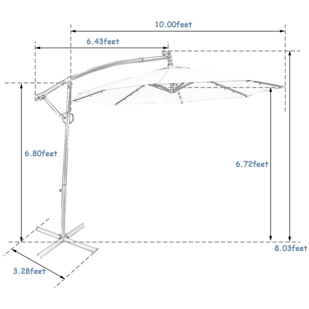 10 ft 360° Rotation Solar Powered LED Patio Offset Umbrella without Weight Base-Blue - Blue - Outdoor Umbrellas