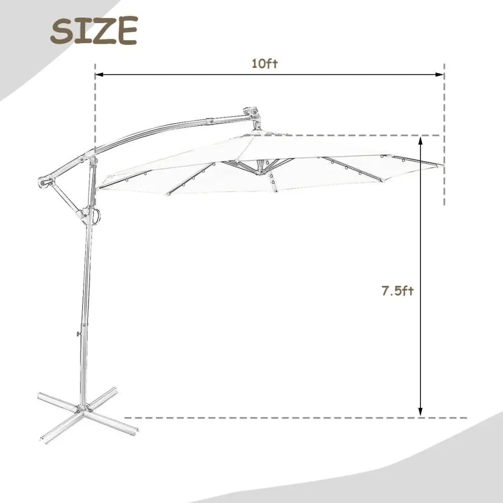 10 ft 360° Rotation Solar Powered LED Patio Offset Umbrella without Weight Base-Tan - Tan - Outdoor Umbrellas