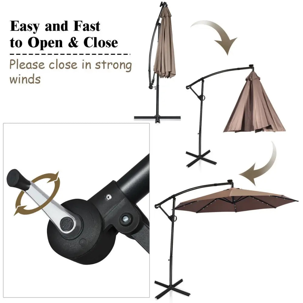 10 ft 360° Rotation Solar Powered LED Patio Offset Umbrella without Weight Base-Tan - Tan - Outdoor Umbrellas
