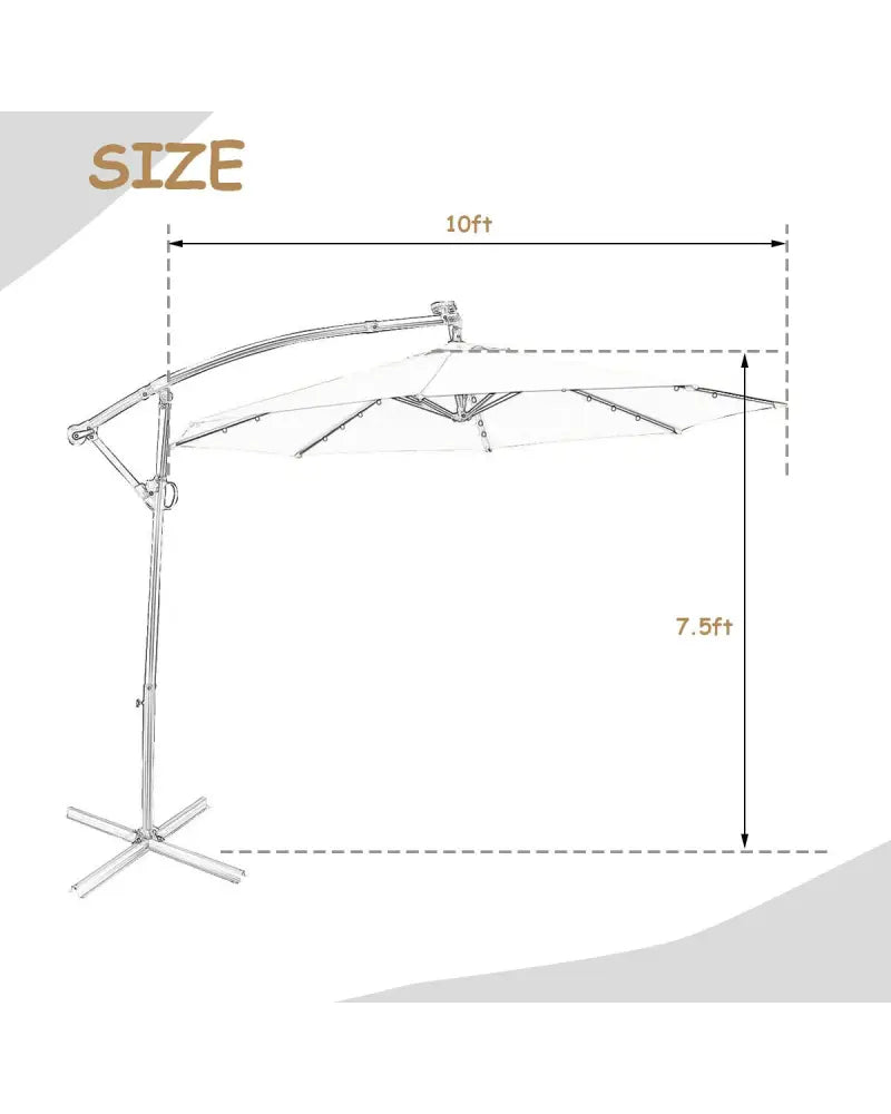 10 ft 360° Rotation Solar Powered LED Patio Offset Umbrella without Weight Base-Beige - Beige - Outdoor Umbrellas