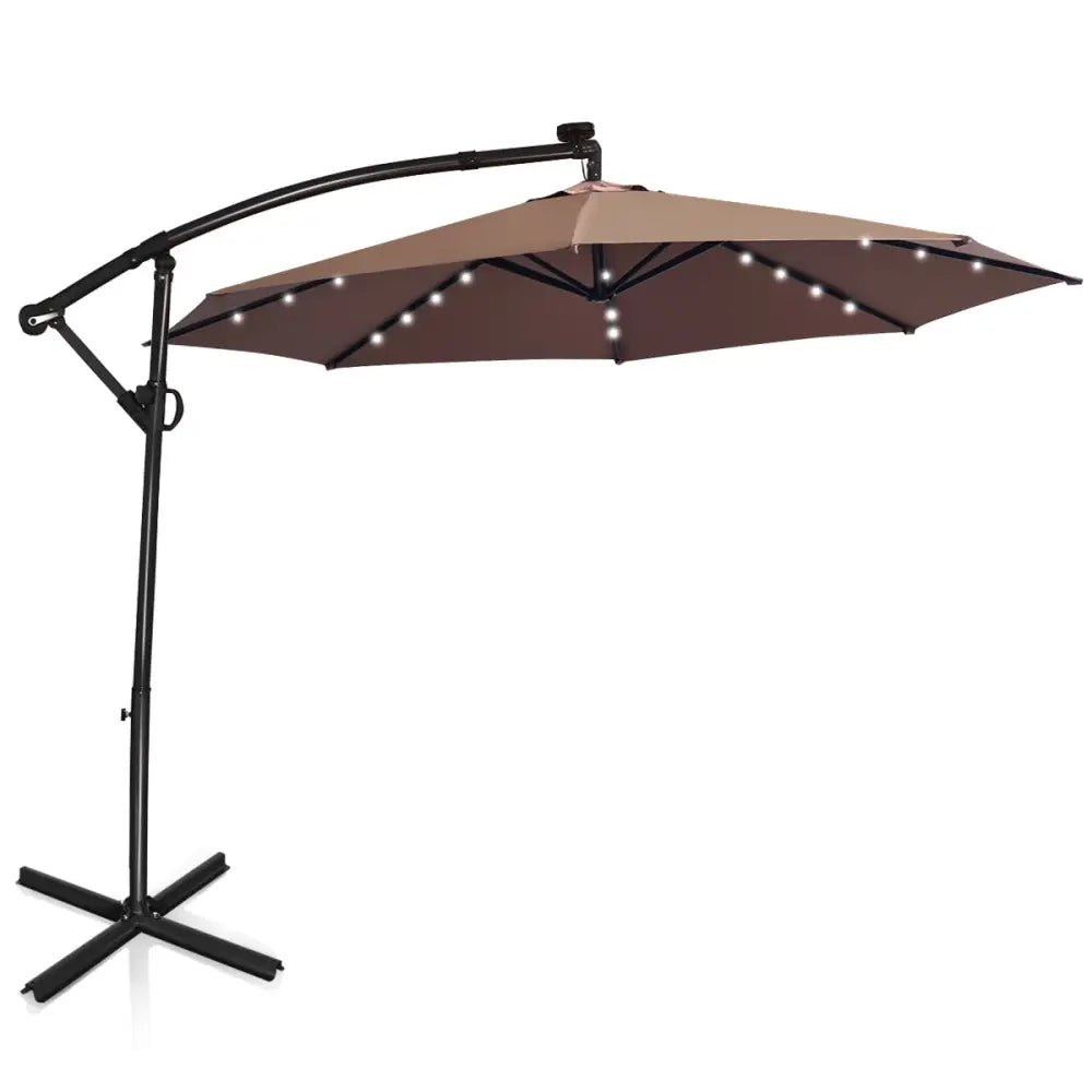 10 ft 360° Rotation Solar Powered LED Patio Offset Umbrella without Weight Base-Tan - Tan - Outdoor Umbrellas