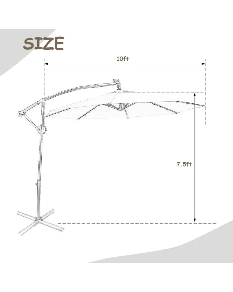 10 ft 360° Rotation Solar Powered LED Patio Offset Umbrella without Weight Base-Tan - Tan - Outdoor Umbrellas