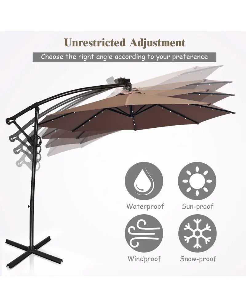 10 ft 360° Rotation Solar Powered LED Patio Offset Umbrella without Weight Base-Tan - Tan - Outdoor Umbrellas
