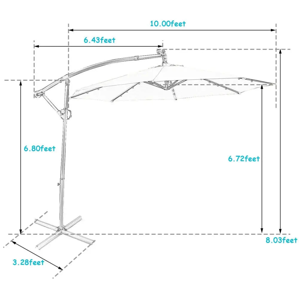 10 ft 360° Rotation Solar Powered LED Patio Offset Umbrella without Weight Base-Turquoise - Turquoise - Outdoor