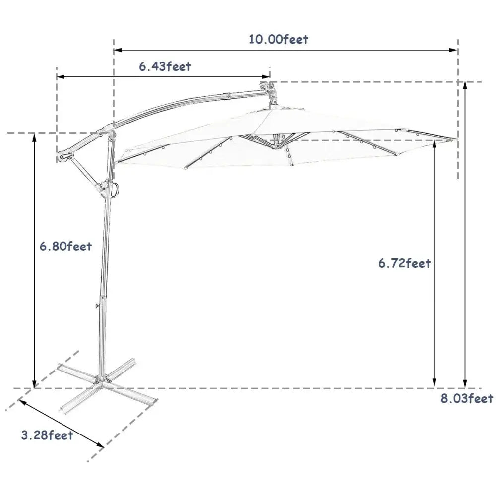 10 FT 360° Rotation Solar Powered LED Patio Offset Umbrella without Weight Base-Navy - Navy - Outdoor Umbrellas