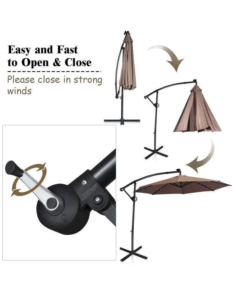 10 ft 360° Rotation Solar Powered LED Patio Offset Umbrella without Weight Base-Tan - Tan - Outdoor Umbrellas