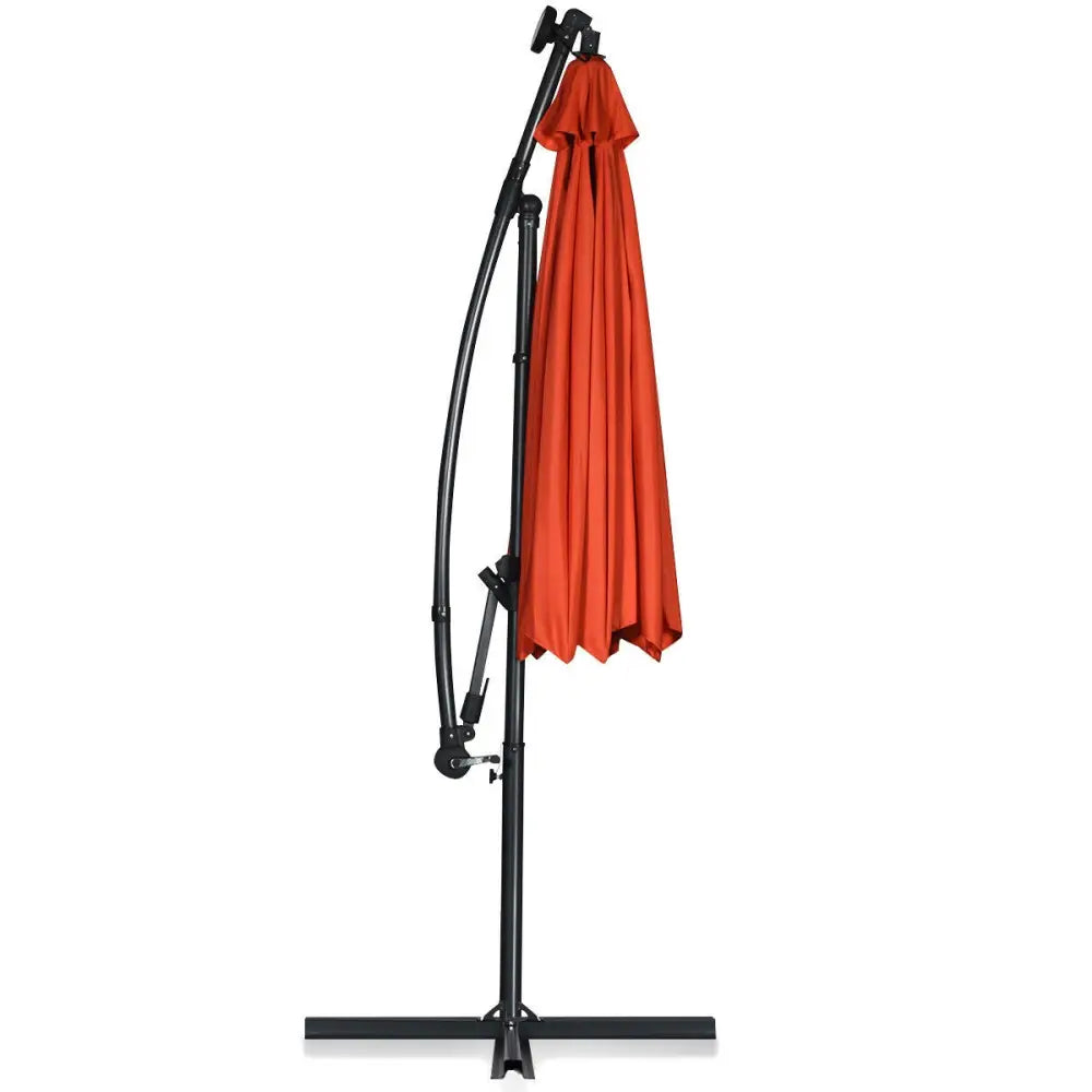 10 ft 360° Rotation Solar Powered LED Patio Offset Umbrella without Weight Base-Orange - Orange - Outdoor Umbrellas