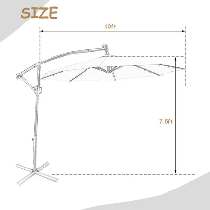 10 ft 360° Rotation Solar Powered LED Patio Offset Umbrella without Weight Base-Beige - Beige - Outdoor Umbrellas