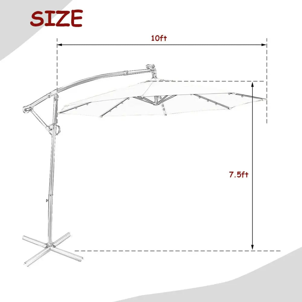 10 ft 360° Rotation Solar Powered LED Patio Offset Umbrella without Weight Base-Burgundy - Dark Red - Outdoor Umbrellas