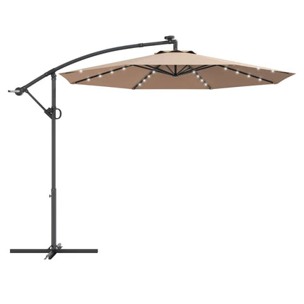 10 ft 360° Rotation Solar Powered LED Patio Offset Umbrella without Weight Base-Beige - Beige - Outdoor Umbrellas