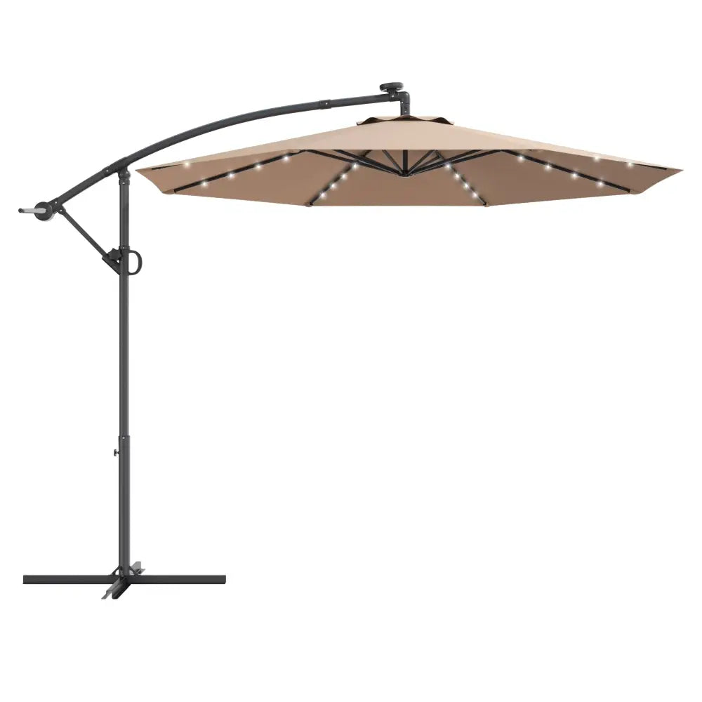 10 ft 360° Rotation Solar Powered LED Patio Offset Umbrella without Weight Base-Beige - Beige - Outdoor Umbrellas
