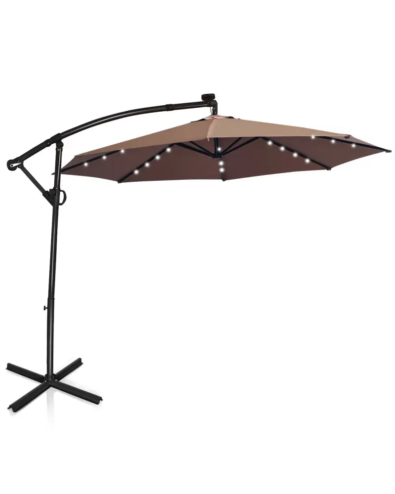 10 ft 360° Rotation Solar Powered LED Patio Offset Umbrella without Weight Base-Tan - Tan - Outdoor Umbrellas