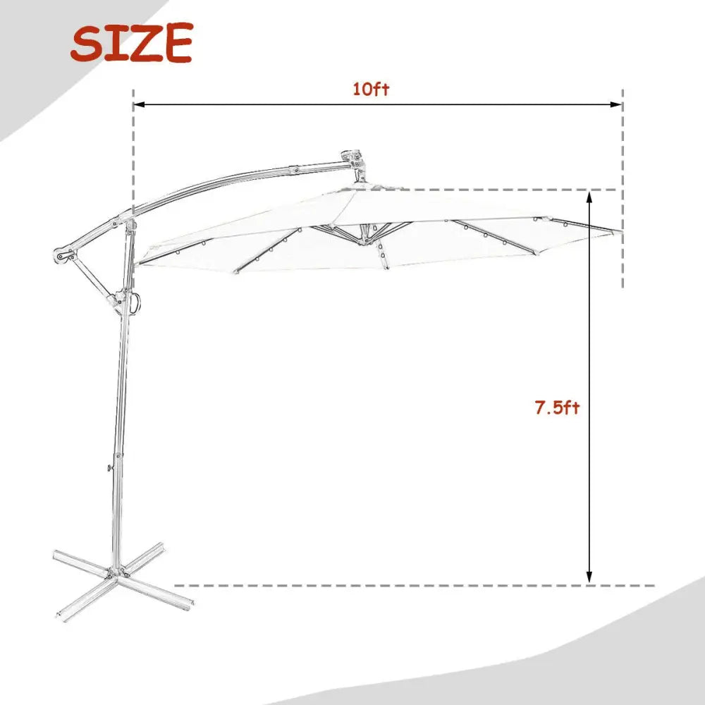 10 ft 360° Rotation Solar Powered LED Patio Offset Umbrella without Weight Base-Orange - Orange - Outdoor Umbrellas