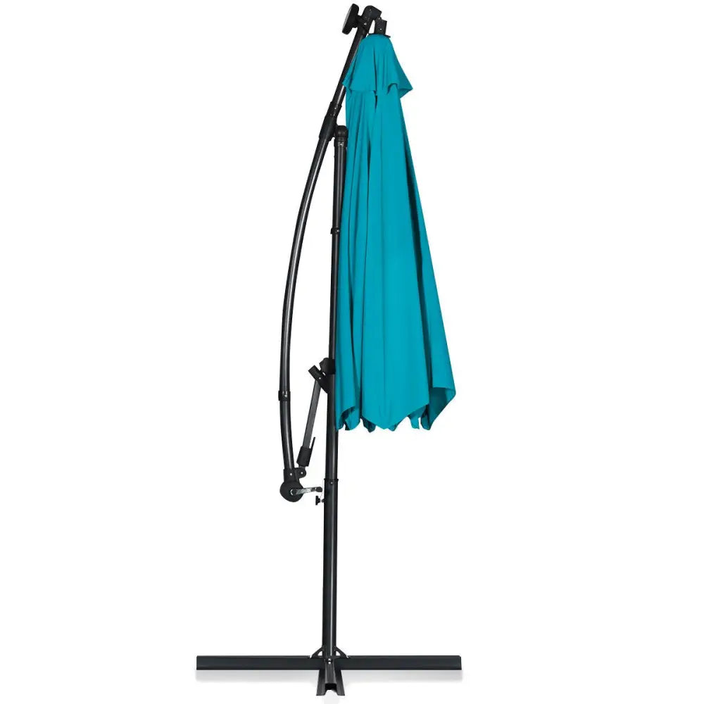 10 ft 360° Rotation Solar Powered LED Patio Offset Umbrella without Weight Base-Turquoise - Turquoise - Outdoor