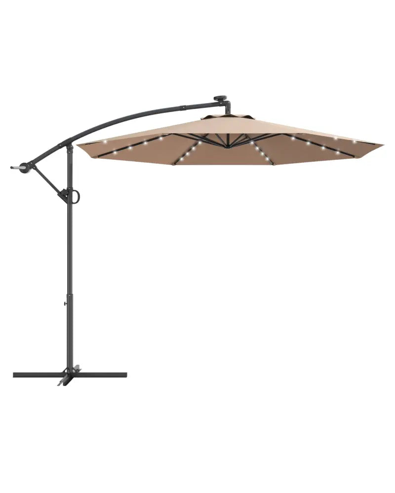 10 ft 360° Rotation Solar Powered LED Patio Offset Umbrella without Weight Base-Beige - Beige - Outdoor Umbrellas