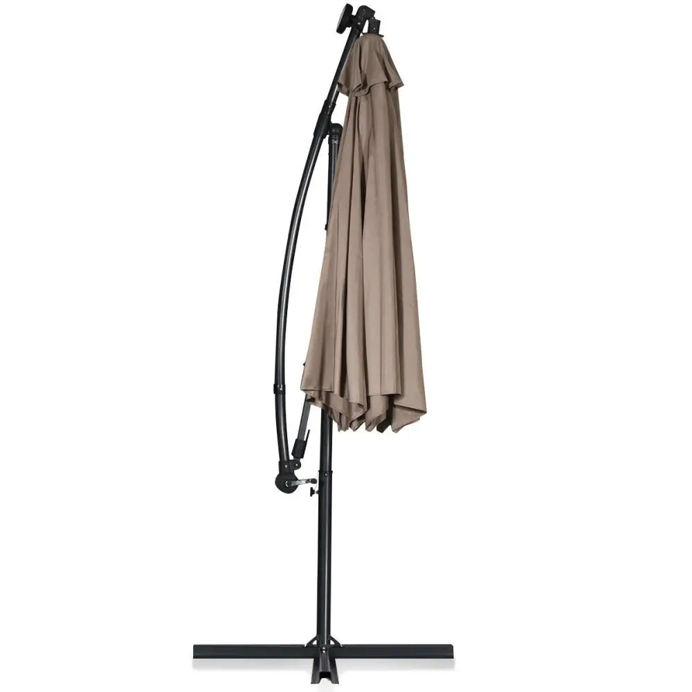 10 ft 360° Rotation Solar Powered LED Patio Offset Umbrella without Weight Base-Tan - Tan - Outdoor Umbrellas
