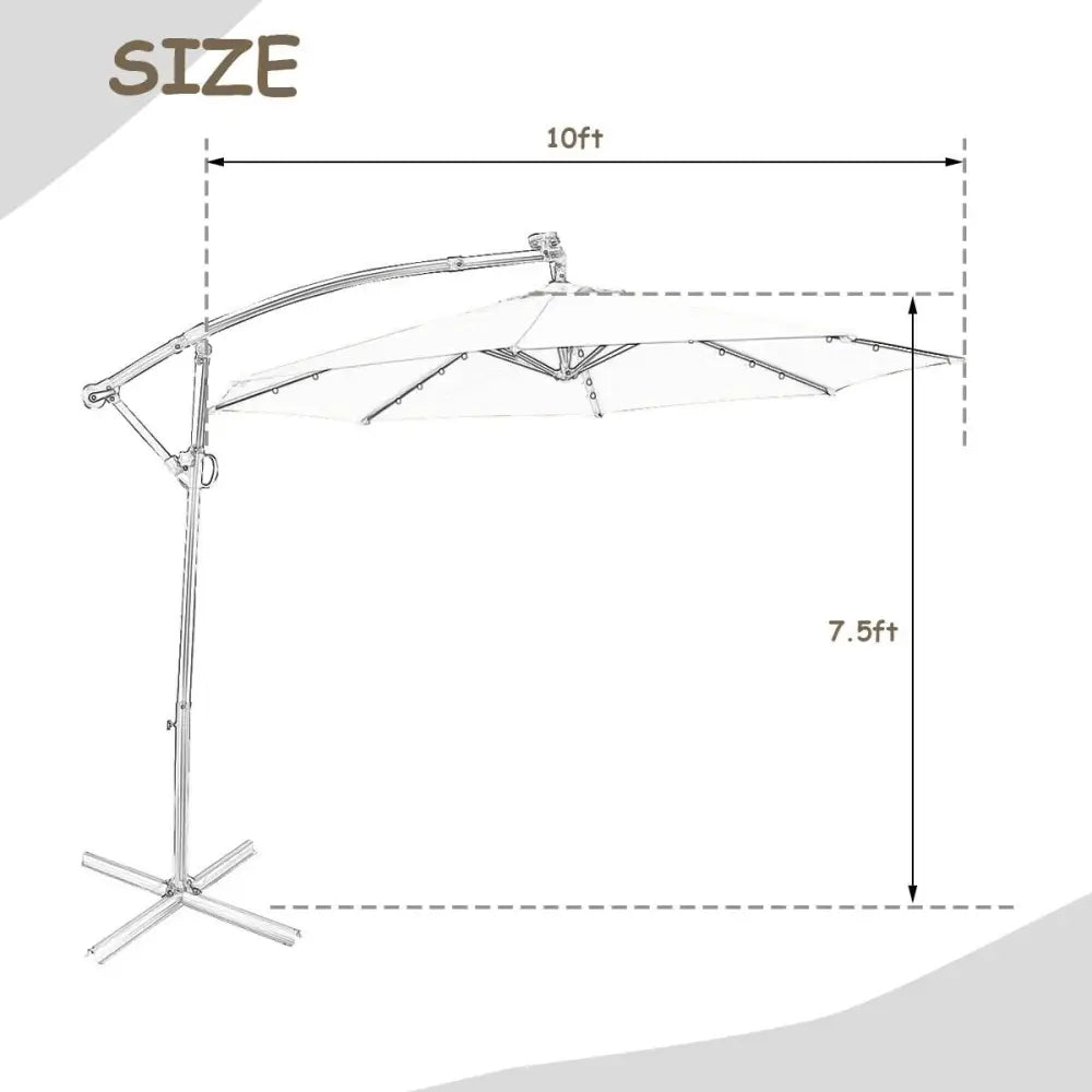 10 ft 360Â° Rotation Solar Powered LED Patio Offset Umbrella without Weight Base-Tan - Tan - Outdoor Umbrellas