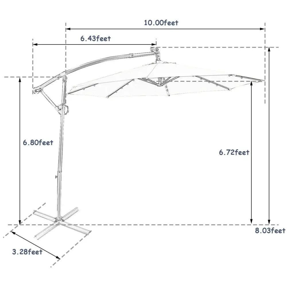 10 FT 360Â° Rotation Solar Powered LED Patio Offset Umbrella without Weight Base-Navy - Navy - Outdoor Umbrellas