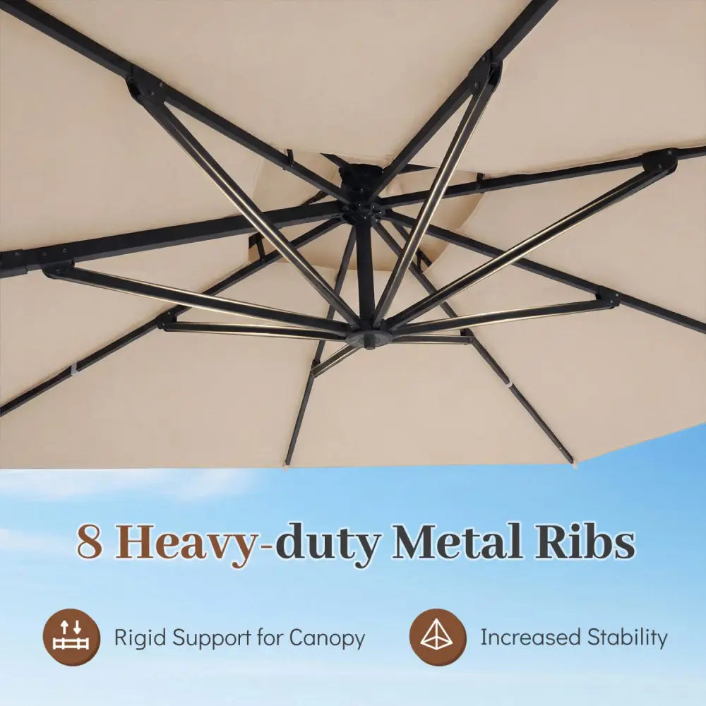 10 FT Aluminum Pole Patio Cantilever Umbrella with 220 LBS Base-Beige - Beige - Outdoor Umbrellas
