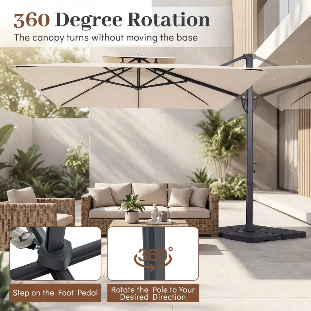 10 FT Aluminum Pole Patio Cantilever Umbrella with 220 LBS Base-Beige - Beige - Outdoor Umbrellas