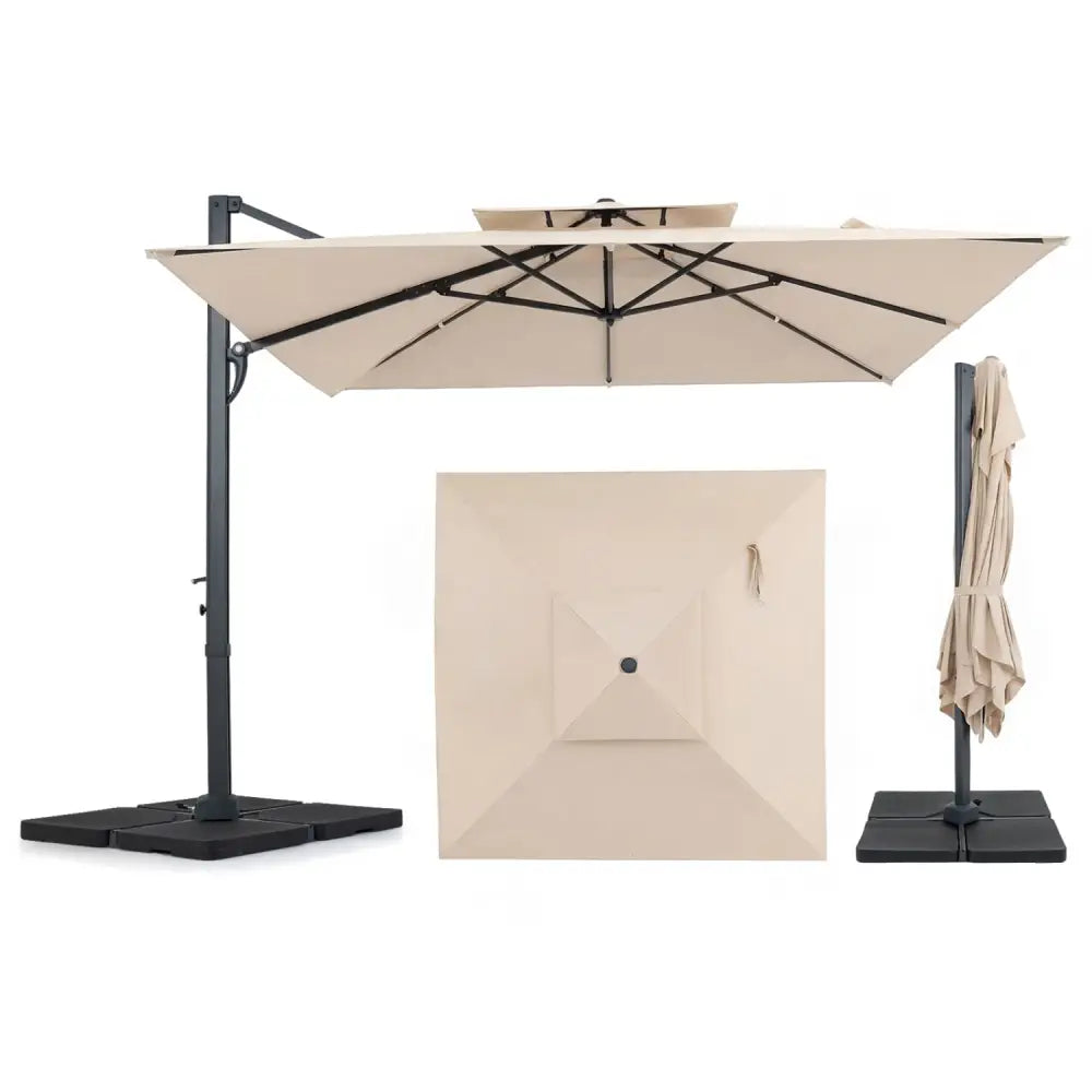 10 FT Aluminum Pole Patio Cantilever Umbrella with 220 LBS Base-Beige - Beige - Outdoor Umbrellas