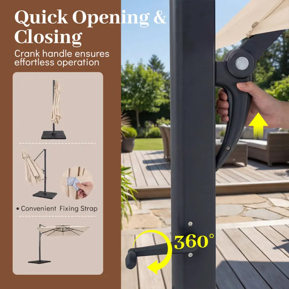 10 FT Aluminum Pole Patio Cantilever Umbrella with 220 LBS Base-Beige - Beige - Outdoor Umbrellas