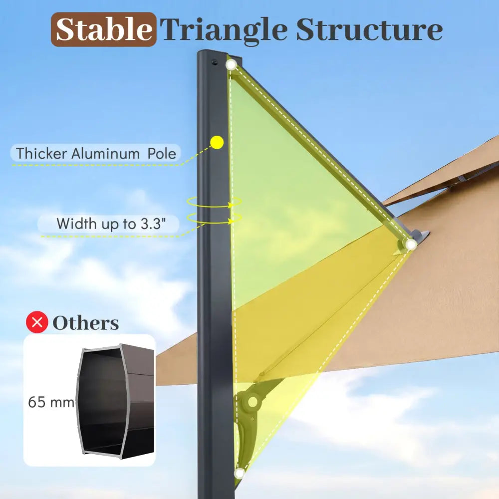 10 FT Aluminum Pole Patio Cantilever Umbrella with 220 LBS Base-Brown - Brown - Outdoor Umbrellas