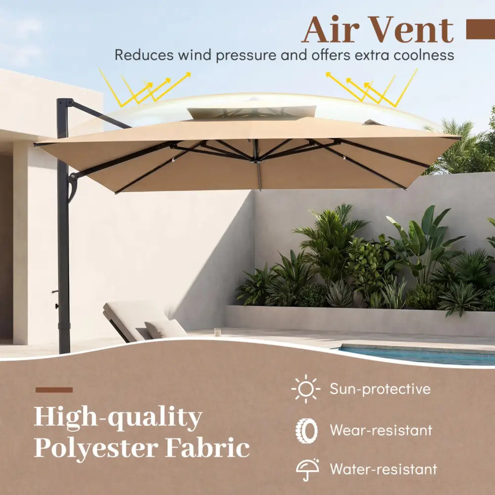 10 FT Aluminum Pole Patio Cantilever Umbrella with 220 LBS Base-Brown - Brown - Outdoor Umbrellas