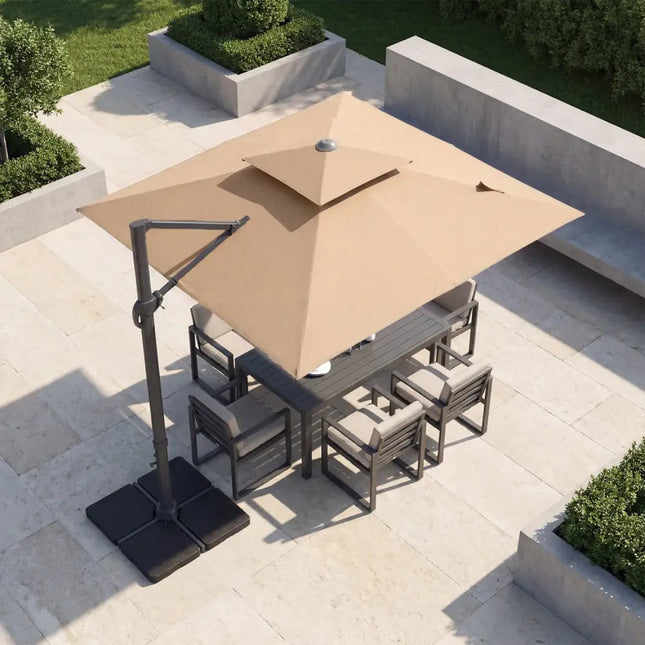 10 FT Aluminum Pole Patio Cantilever Umbrella with 220 LBS Base-Brown - Brown - Outdoor Umbrellas