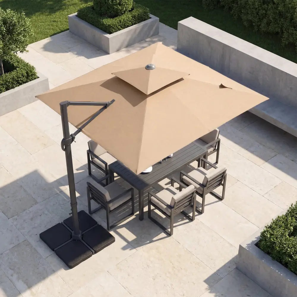 10 FT Aluminum Pole Patio Cantilever Umbrella with 220 LBS Base-Brown - Brown - Outdoor Umbrellas