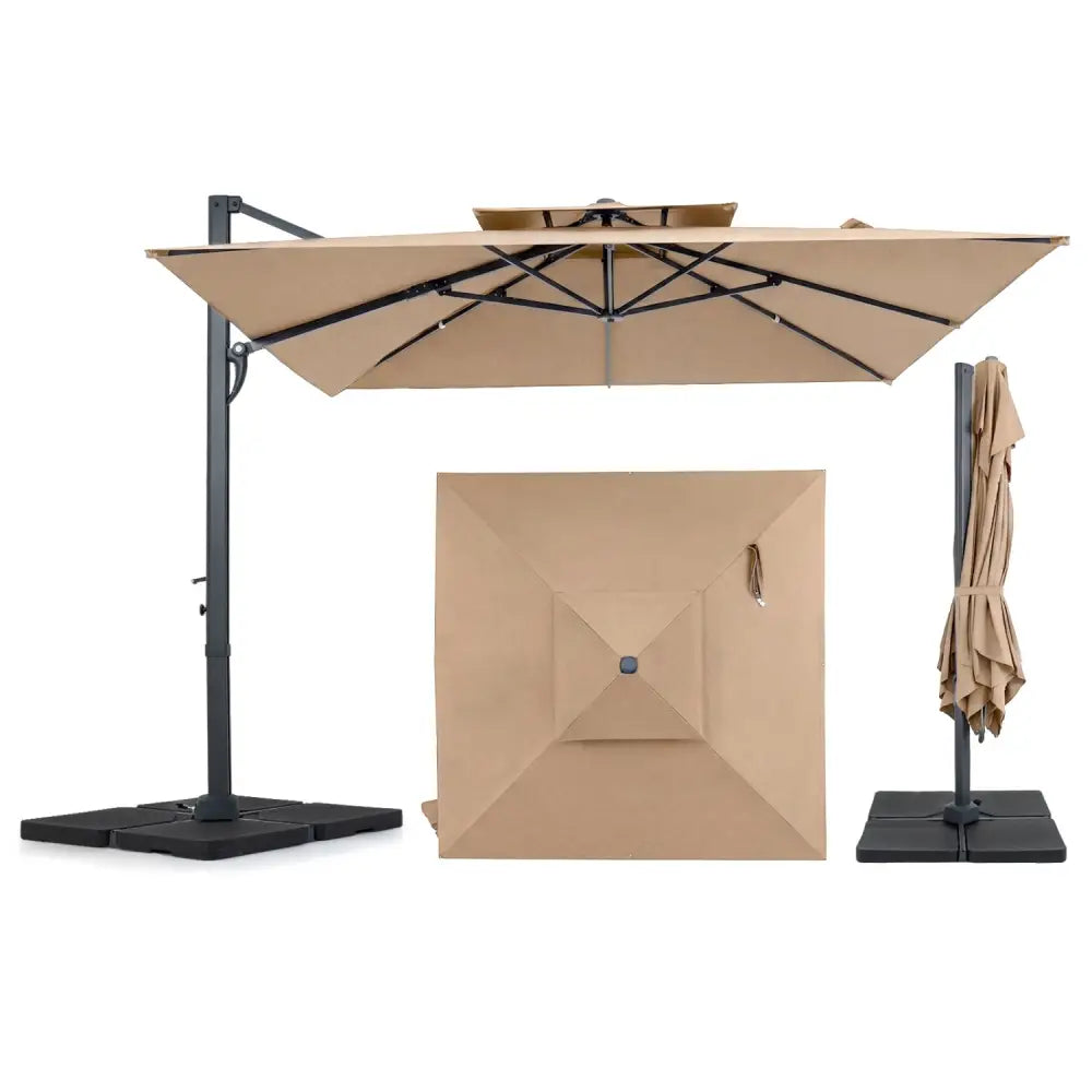 10 FT Aluminum Pole Patio Cantilever Umbrella with 220 LBS Base-Brown - Brown - Outdoor Umbrellas