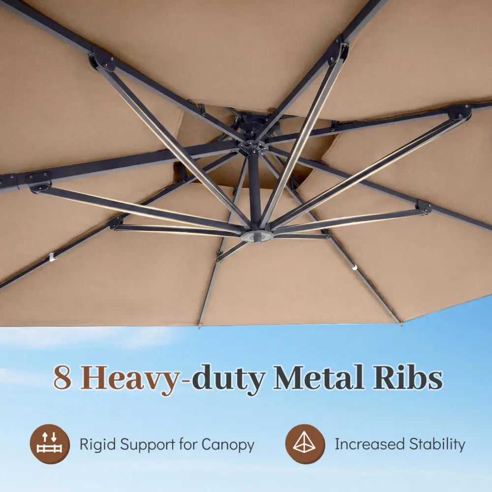 10 FT Aluminum Pole Patio Cantilever Umbrella with 220 LBS Base-Brown - Brown - Outdoor Umbrellas