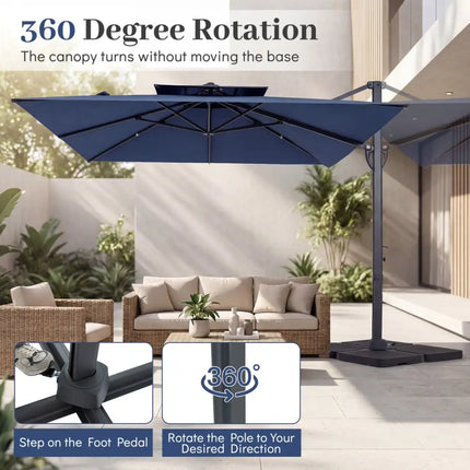 10 FT Aluminum Pole Patio Cantilever Umbrella with 220 LBS Base-Dark Blue - Dark Blue - Outdoor Umbrellas