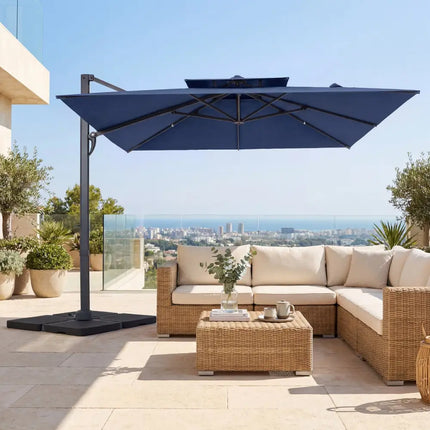 10 FT Aluminum Pole Patio Cantilever Umbrella with 220 LBS Base-Dark Blue - Dark Blue - Outdoor Umbrellas