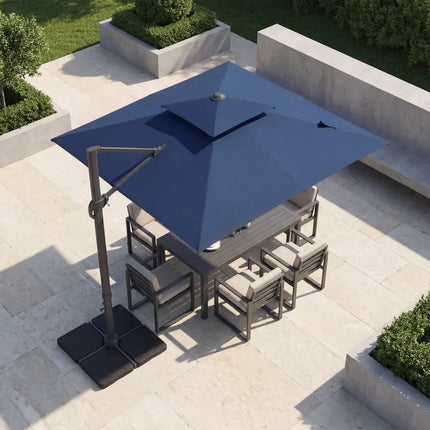 10 FT Aluminum Pole Patio Cantilever Umbrella with 220 LBS Base-Dark Blue - Dark Blue - Outdoor Umbrellas