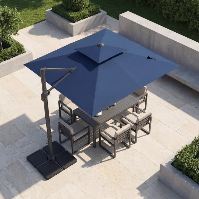 10 FT Aluminum Pole Patio Cantilever Umbrella with 220 LBS Base-Dark Blue - Dark Blue - Outdoor Umbrellas