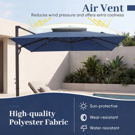 10 FT Aluminum Pole Patio Cantilever Umbrella with 220 LBS Base-Dark Blue - Dark Blue - Outdoor Umbrellas