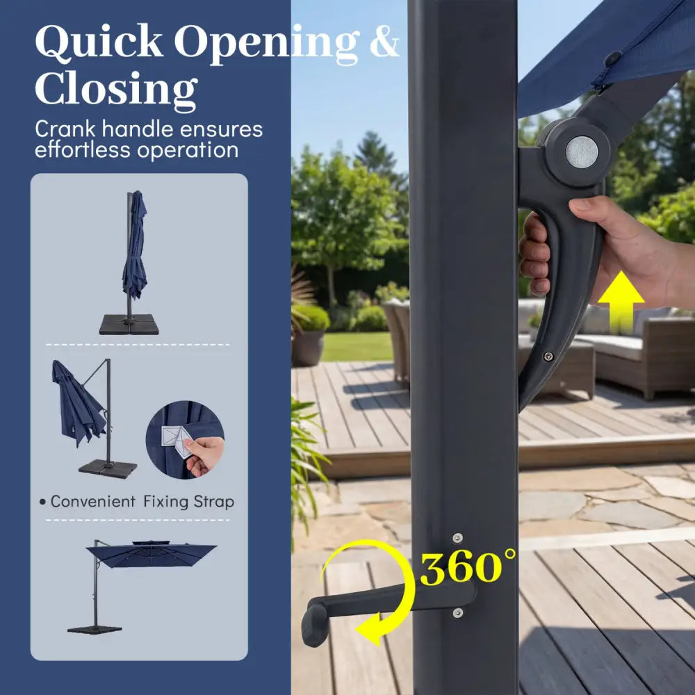 10 FT Aluminum Pole Patio Cantilever Umbrella with 220 LBS Base-Dark Blue - Dark Blue - Outdoor Umbrellas