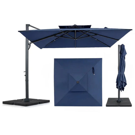 10 FT Aluminum Pole Patio Cantilever Umbrella with 220 LBS Base-Dark Blue - Dark Blue - Outdoor Umbrellas
